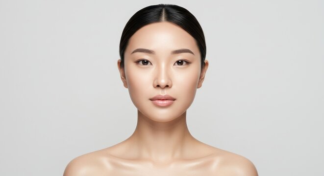 Modern open plan office interior with computers and blurred workers.