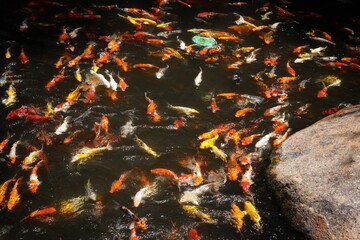 Colorful koi fish in pond