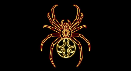 Glowing neon crab spider full body arachnid silhouette illustration