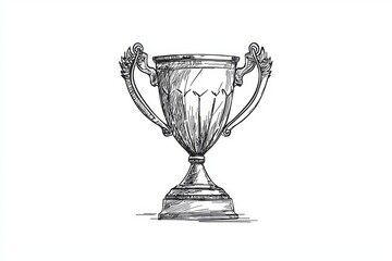 Simple hand-drawn trophy icon with vector illustration, minimalistic design, high contrast, centered composition on a white background.