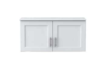 White kitchen wall cabinet with two doors isolated on transparent background