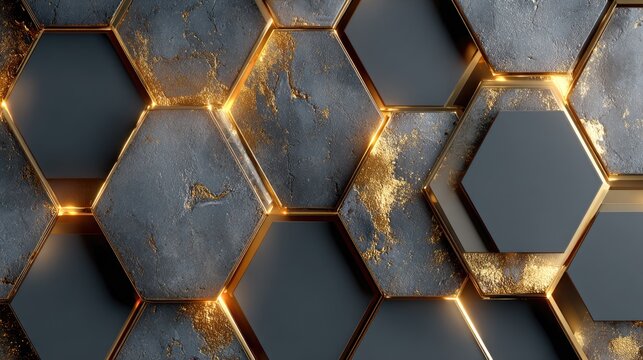 Abstract hexagonal pattern, dark gray and gold