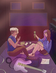 young couple and music