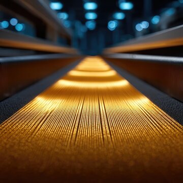 Golden threads illuminated, industrial loom