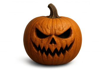 Fototapeta premium Carved halloween pumpkin featuring a scary face, isolated on a transparent background, perfect for autumn-themed designs and decorations