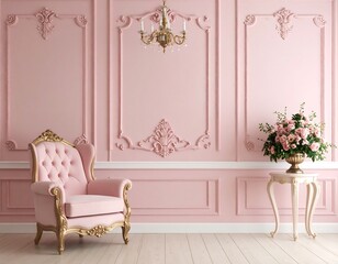 Elegant pink room with antique chair