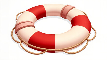 A classic lifesaver, a symbol of safety and hope. It's bright red and white stripes and sturdy rope handles call to mind the joy of summer days.