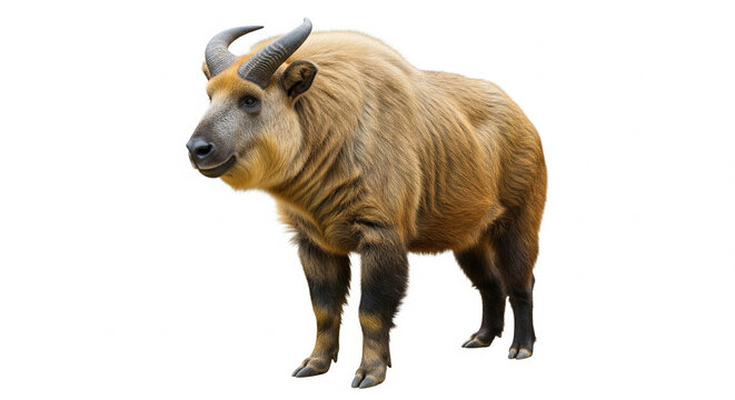Majestic brown Takin standing gracefully on an isolated transparent background.
