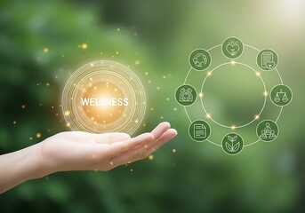 Hand Offering Wellness: A Holistic Approach to Health and Wellbeing with Symbolic Icons