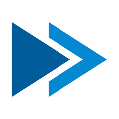 Blue fast forward media player icon on black background.
