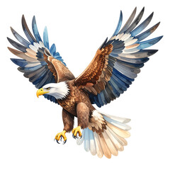 Obraz premium handdrawn paint A powerful bald eagle is painted in watercolor with its wings spread.