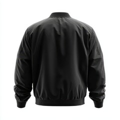 Back View of a Black Bomber Jacket Isolated on White Background