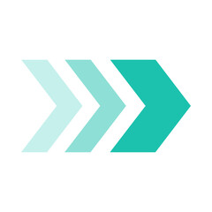 Turquoise triple arrow icon pointing right on black background.