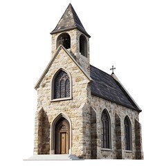 Fototapeta premium Old Stone Church: An ancient stone church stands with an open door, intricate details and a symbol of faith, with an atmosphere of history.