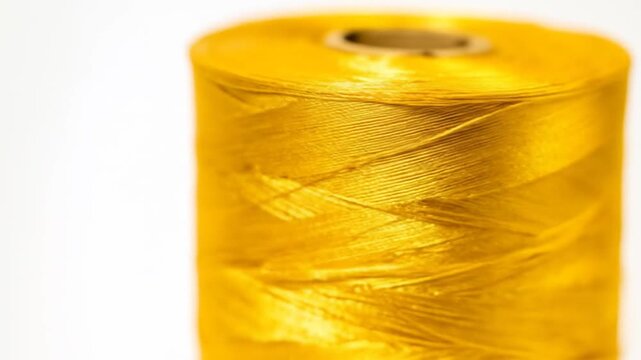 Close-up of a spool of bright yellow thread