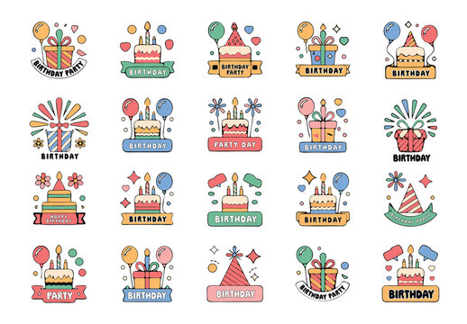 Happy Birthday Badge Or Logo Set Layout