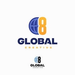 Creative 8 Number Globe Concept Logo Design Template, World Planet Logo designs template