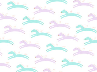 手描きのかわいいパステルカラーのペガサスの模様のガーリーな背景