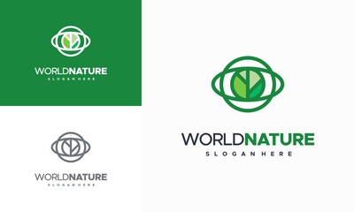 World Nature eco logo template, Global leaf eco logo designs concept