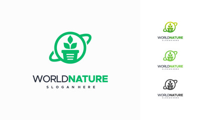 World Nature eco logo template, Global leaf eco logo designs concept