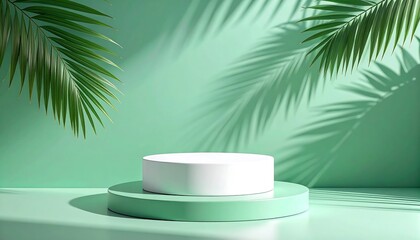 Minimalist podium with tropical foliage