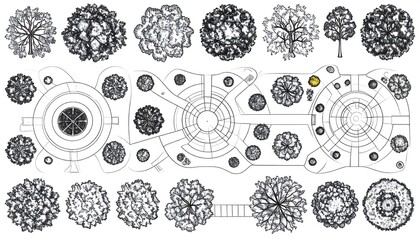 Architectural plan with various treetop views
