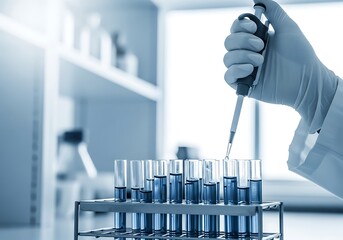 Scientific Experiment: Precise Pipetting of Liquid into Test Tubes in Laboratory Setting