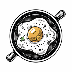 Fried egg in skillet, vector illustration for breakfast menu design