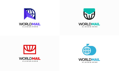 Set of World Mail logo designs concept vector, Message Logo, Chat Logo Icon