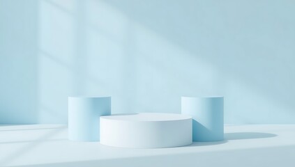 Blue and White Minimalist Product Display Podium