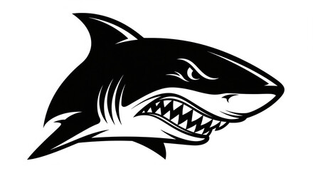 Naklejka premium Aggressive Black and White Shark Illustration with Sharp Teeth on Isolated transparent background
