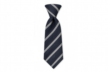 Navy blue necktie with white diagonal stripes, isolated on a transparent background, perfect for business or formal attire concepts