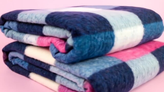Stack of multicolored plaid blankets