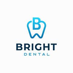 Letter B Dental Clinic Logo Tooth abstract design vector template Linear style. Dentist stomatology medical doctor Logotype concept icon