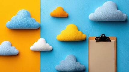 Clipboard featuring cloud imagery representing the concept of data synchronization within modern digital solutions