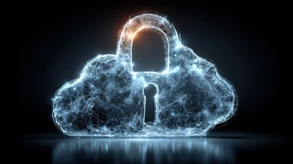 Cloud lock icon with analytics pulse representing secure digital storage and data protection in a modern design