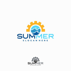 Obraz premium Iconic Ocean Wave Logo designs template, Summer Beach logo design Vector