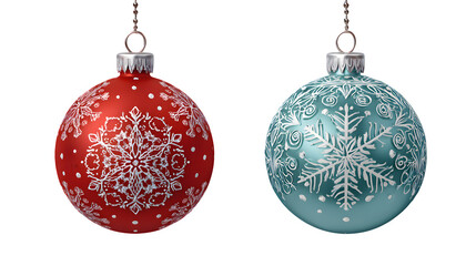 Christmas ornaments with snowflake designs, isolated on transparent background