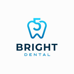 Number 5 Dental Clinic Logo Tooth abstract design vector template Linear style. Dentist stomatology medical doctor Logotype concept icon