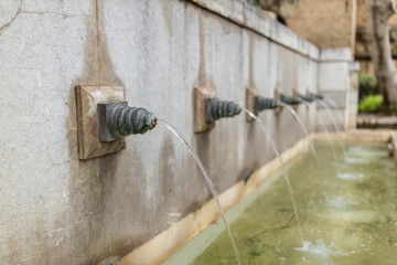 Perspective view of vintage fountains