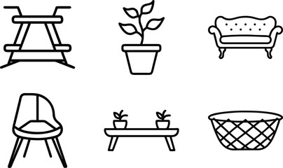 Minimalist Home Decor Line Icons for Interior Design and Decoration Projects