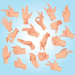 Detailed Cartoon Hand Gesture Sign Language Collection Illustration Set