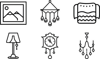 Minimalist Home Decor Line Icons for Interior Design and Decoration Projects