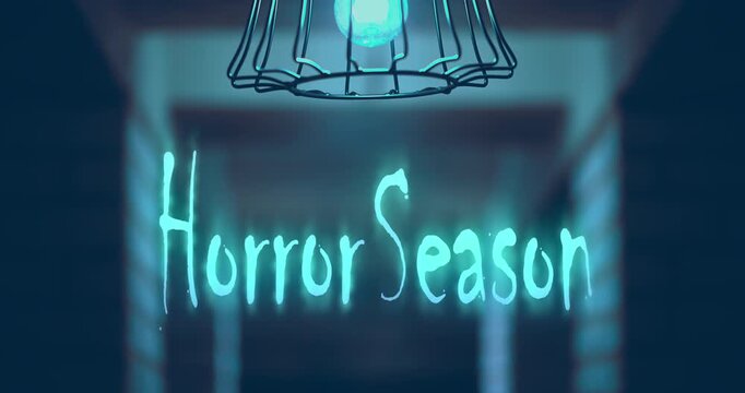 Glowing lamp illuminates horror season text with eerie and spooky vibe during the Autumn holiday