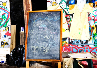 A small blackboard in an art classroom
