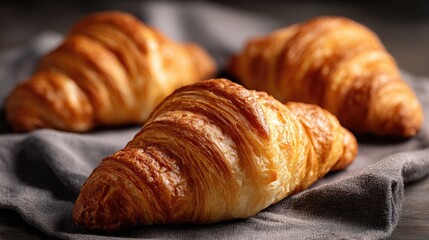 Golden croissants on a textured cloth