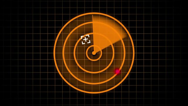 Modern tech interface showing radar sweep loading animation. Animated digital radar screen scanning and tracking targets on a detailed grid display. Technology-inspired radar screen animation.