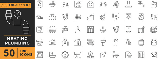 Heating & Plumbing line editable icon set. Vector illustration.