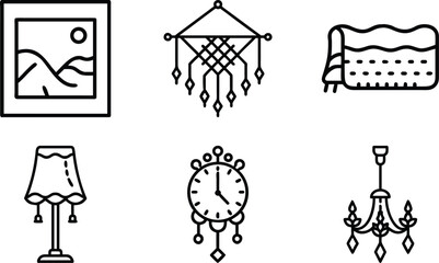 Minimalist Home Decor Line Icons for Interior Design and Decoration Projects