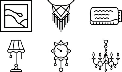 Minimalist Home Decor Line Icons for Interior Design and Decoration Projects